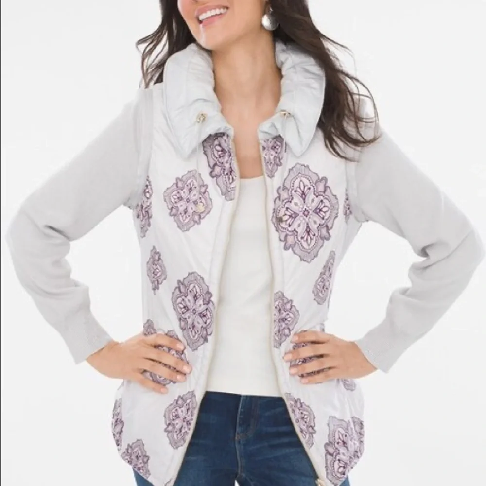 Chico’s Zenergy Convertible Puffer Jacket Paisley Print Reversible Multi Wear - Picture 7 of 14